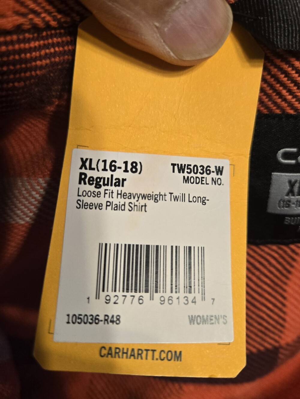 Carhartt Womens Orange Plaid Flannel Work Shirt NWT - Picture 6 of 8